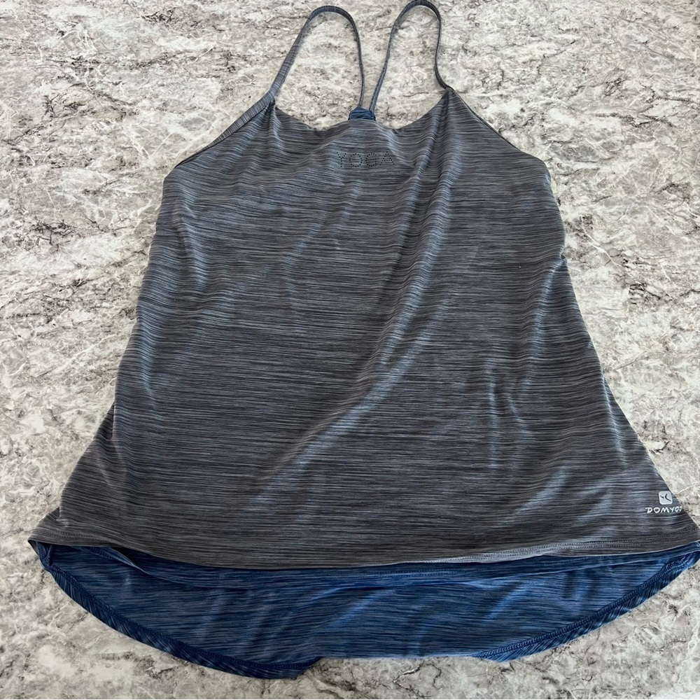 Declathon yoga Gray and blue  Athletic Tank Top size  XS workout